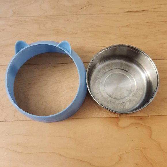 Cat Kitty Medium size Feeding Bowl Blue 2 pieces USED - Picture 4 of 9
